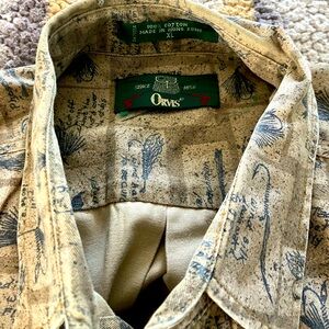 Orvis xl men’s ls fly fishing shirt with” fishing fly motif”
NWOT